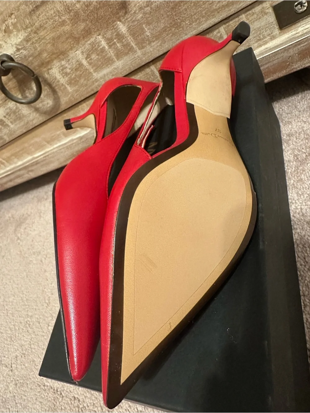 Massimo Dutti Red Leather Slingback Low Heel 37/6.5